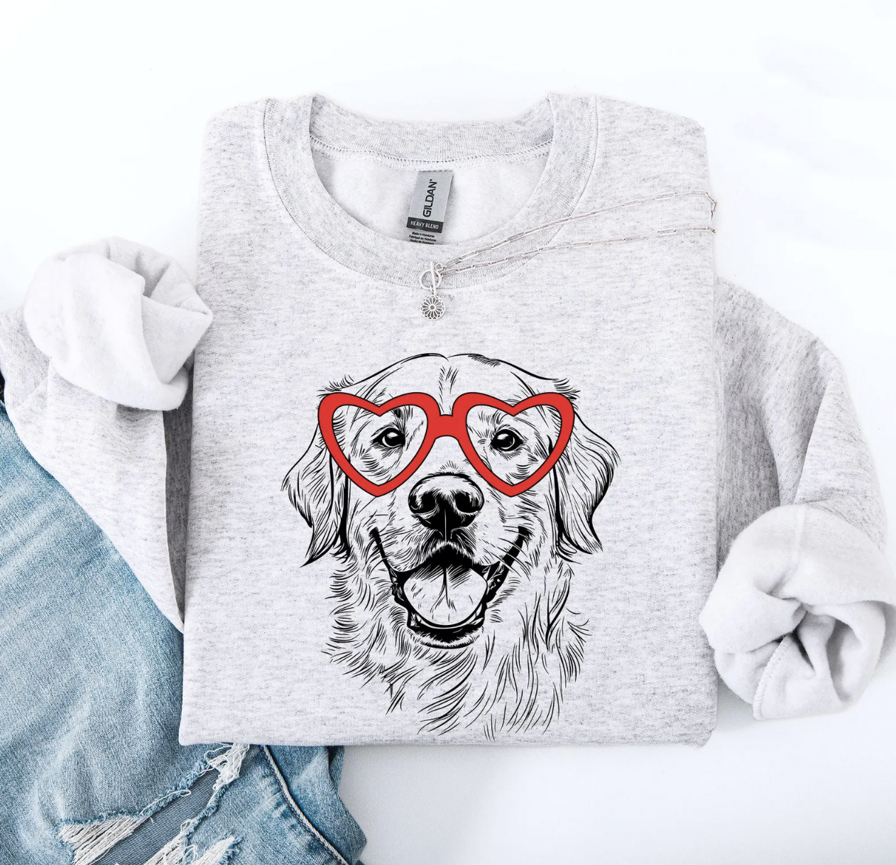 Golden Retriever Grey Valentines Day Crewneck