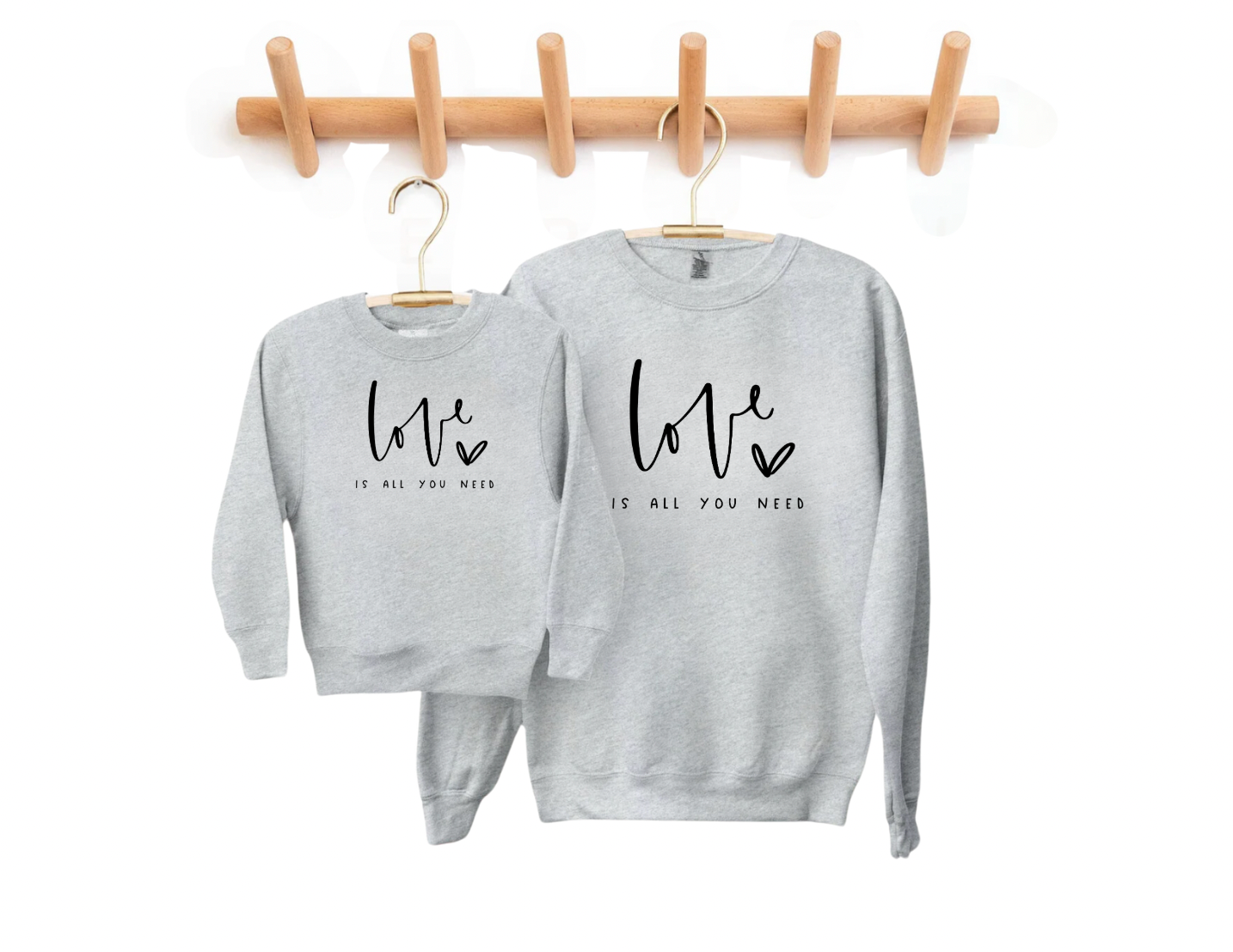 Love is All You Need Mommy and Me Valentine's Day Grey Matching Crewnecks