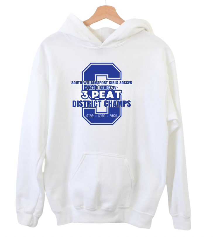 South Williamsport Girls Soccer District Champs White Hooded Sweatshirt