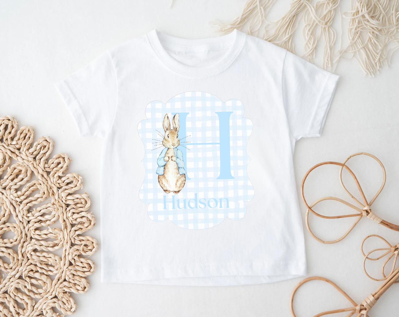 Personalized Gingham Easter Bunny White Shirts