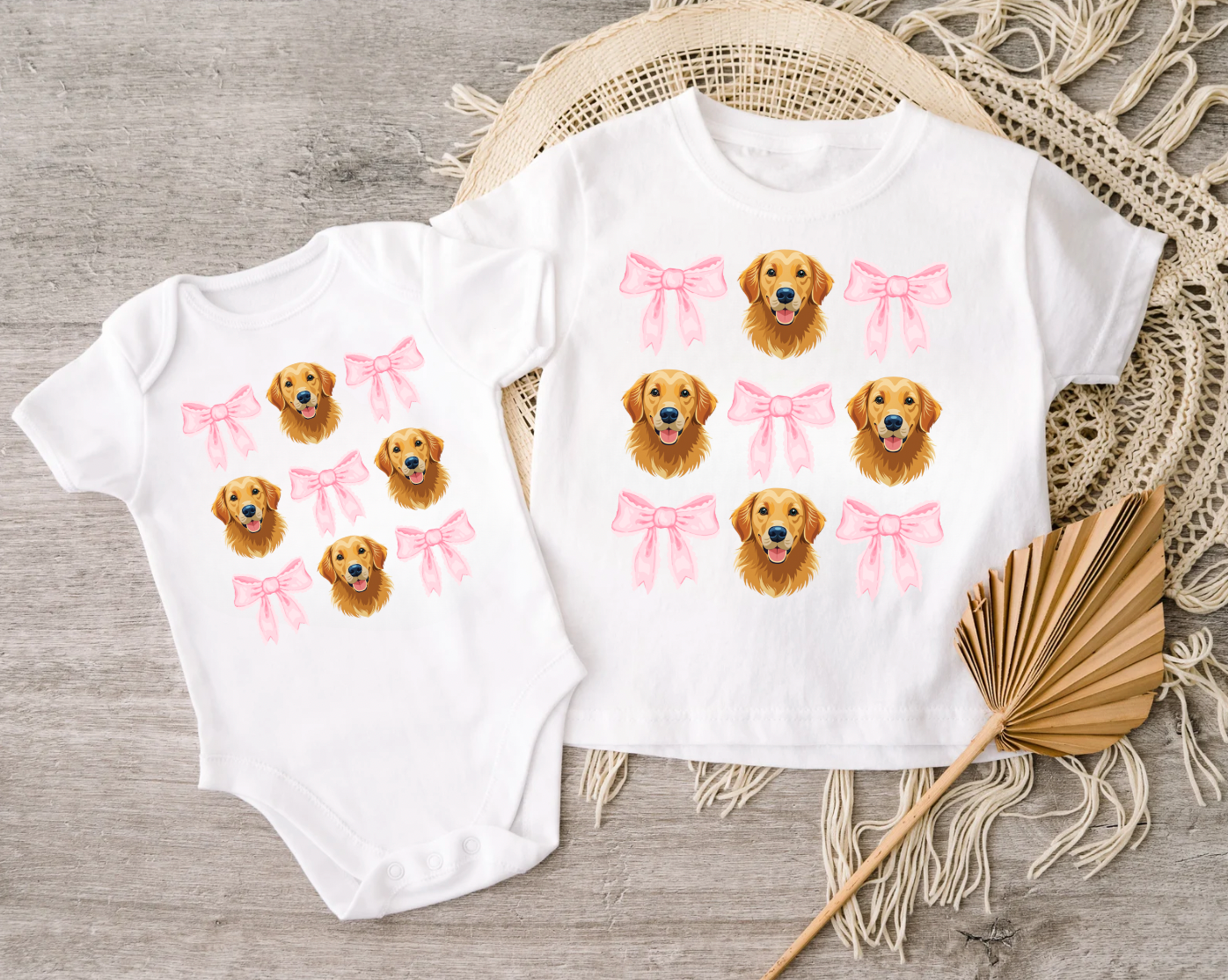 Golden Retriever Dog Pink Bow T-Shirt for Girls