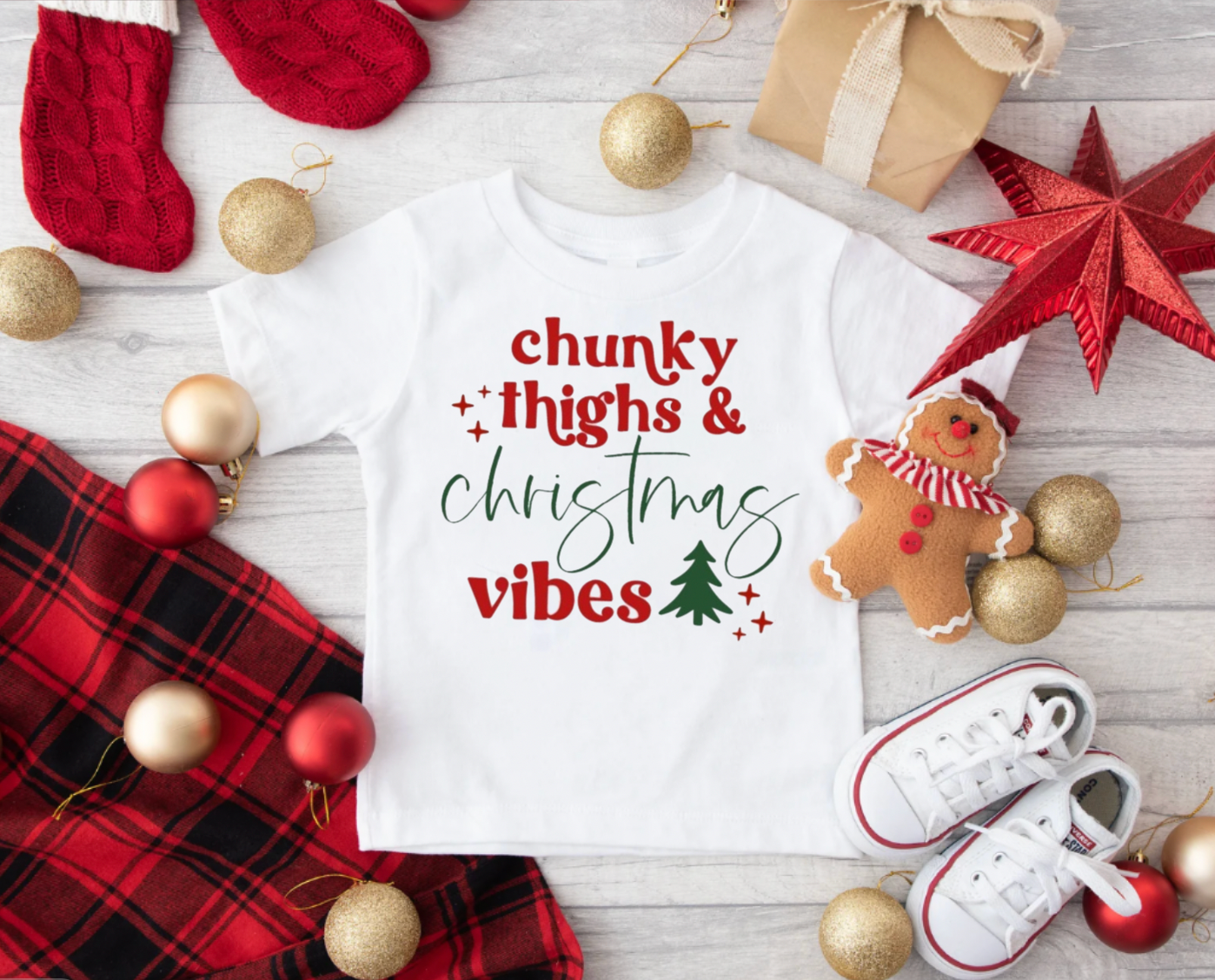 Chunky Thighs and Christmas Vibes White Christmas Shirt for Toddlers