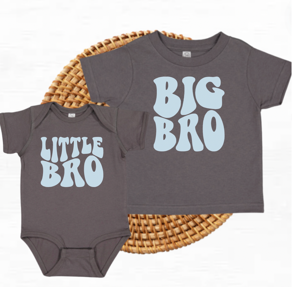 Big Brother Little Brother Grey and Dusty Blue Matching Shirts for Brothers