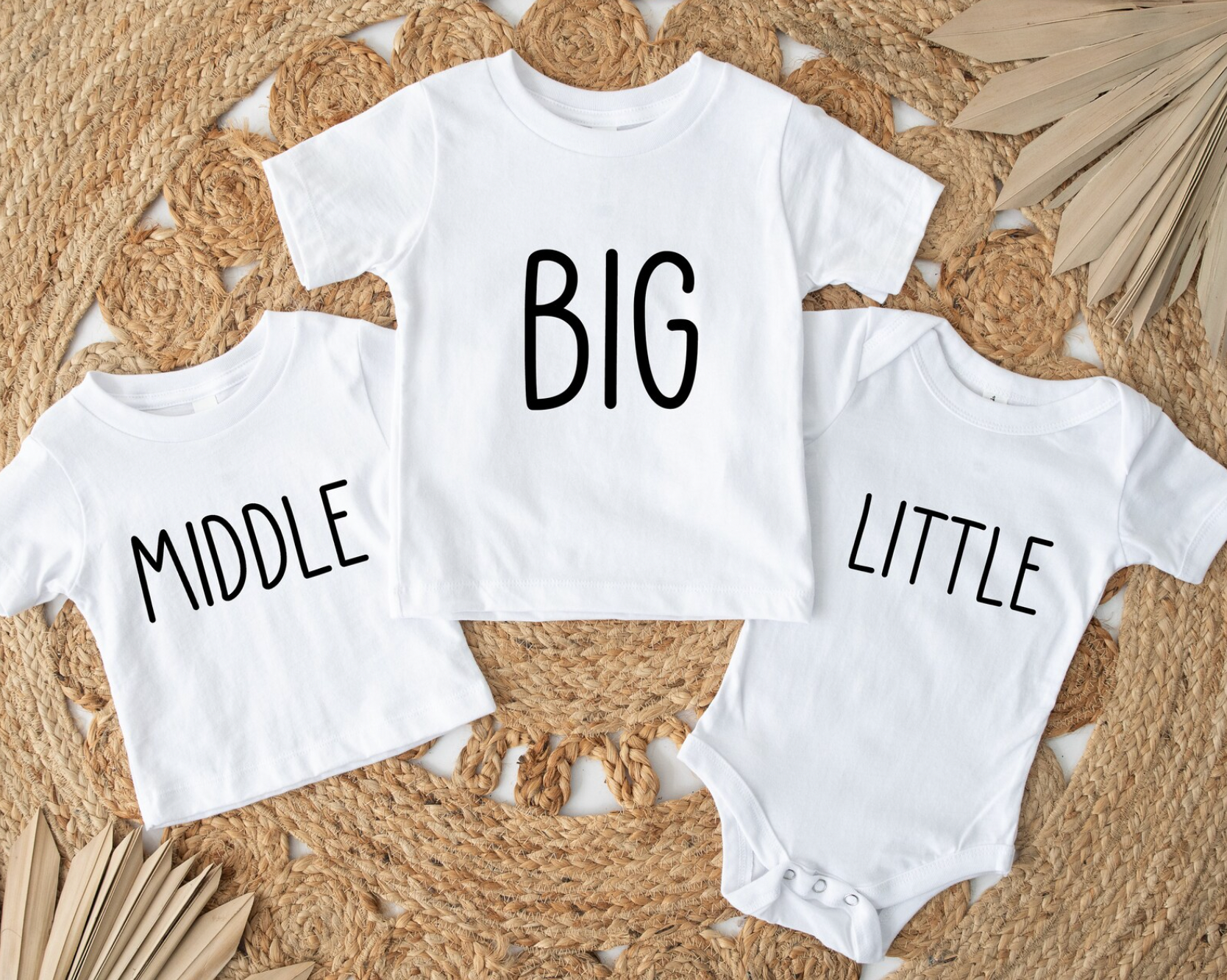 Big Middle Little Sister and Brother Matching White Shirts for Kids