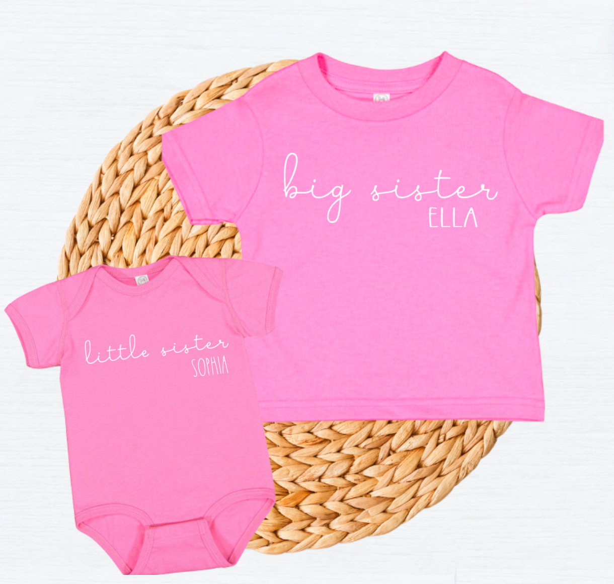 Personalized Big Sister Little Sister Matching Pink Shirts for Sister