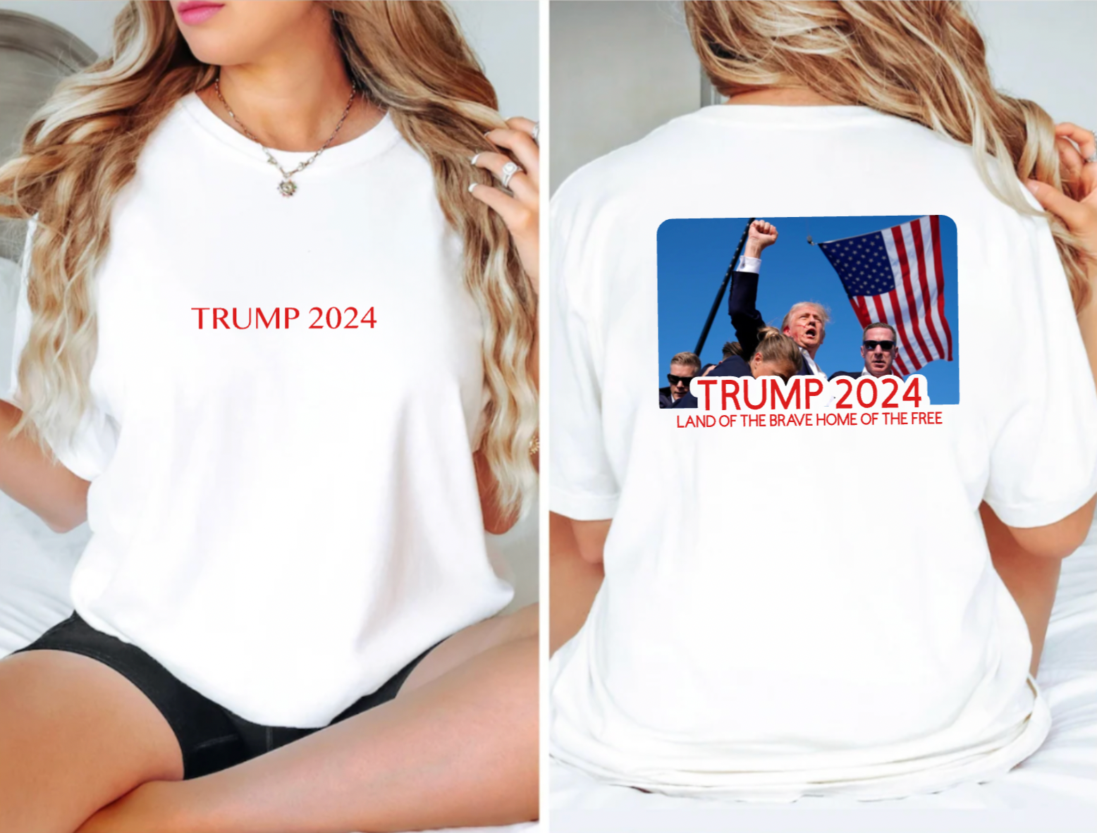 Trump 2024 Land of the Brave Home of the Free White T-Shirt