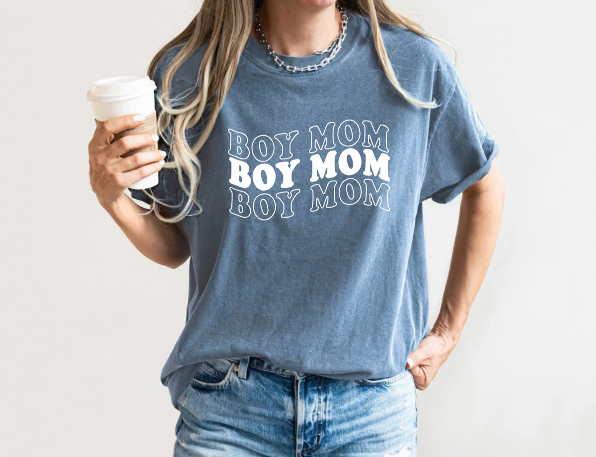 Boy Mom Denim Blue Comfort Colors Shirt for Moms Simply Stitched Designs