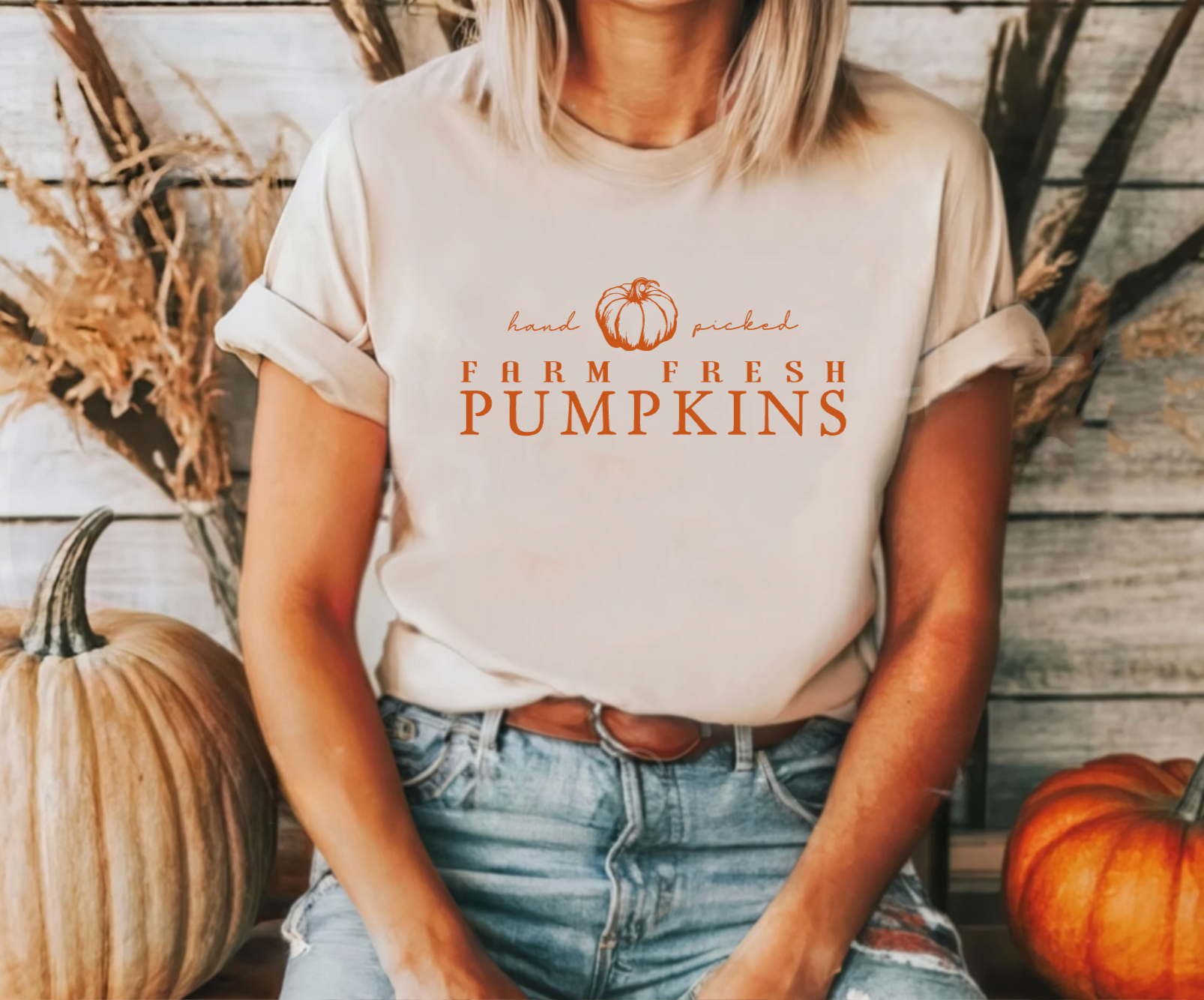 Hand Picked Farm Fresh Pumpkins Fall Cream Shirt