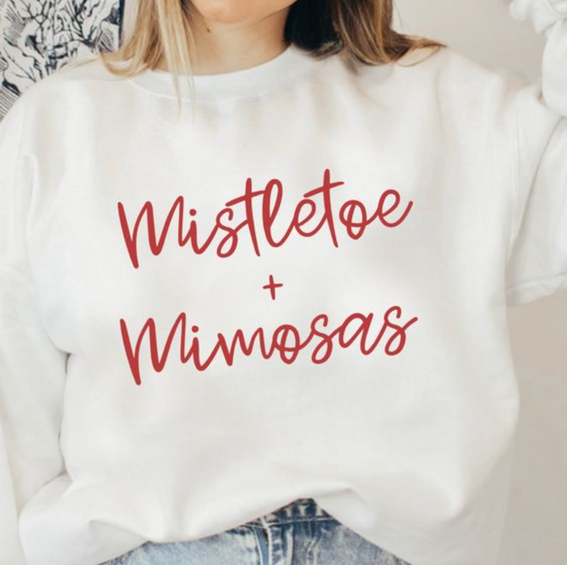 Mistletoe and Mimosas White Crewneck