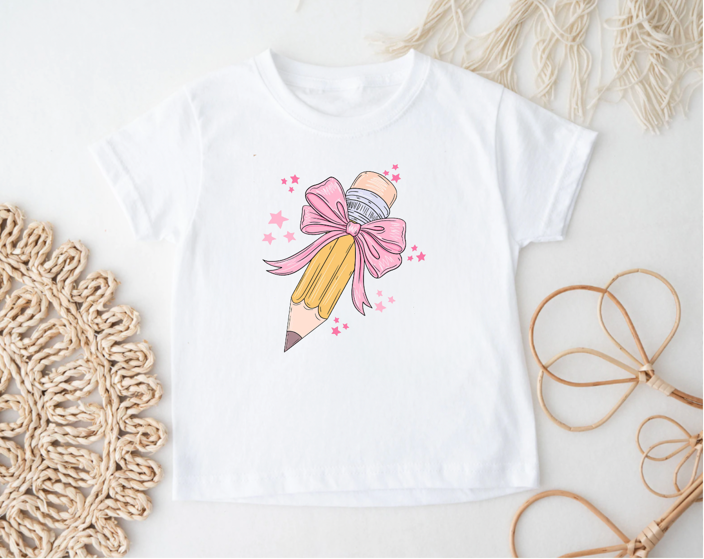 Pink Pencil Back To School White Shirt for Kids