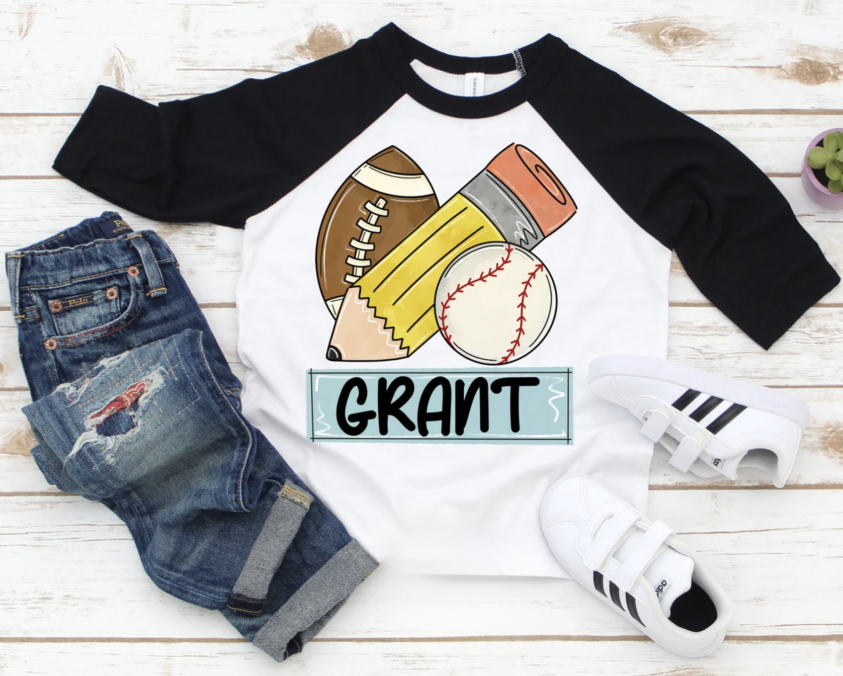 Personalized Baseball Quarter Length Sleeve Back to School Shirt for Boys