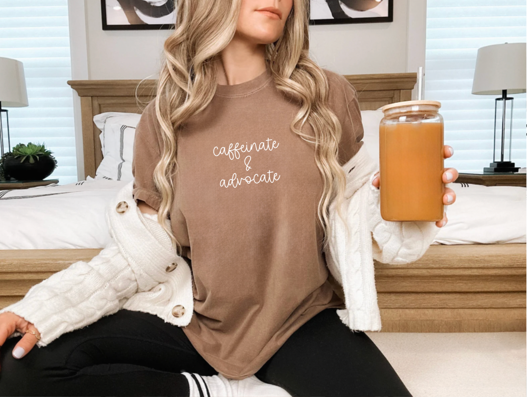 Caffeinate and Advocate Comfort Colors Espresso Trendy Teach Shirt