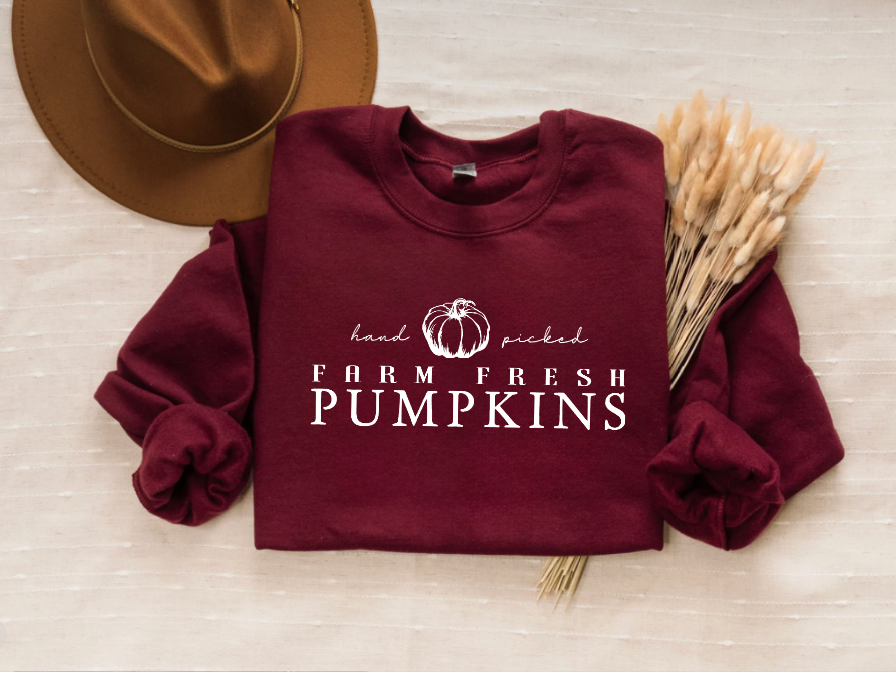 Hand Picked Farm Fresh Pumpkins Maroon Crewneck