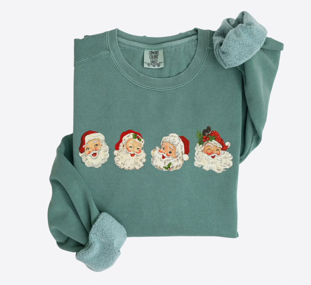 Vintage Santa Green Christmas Crewneck