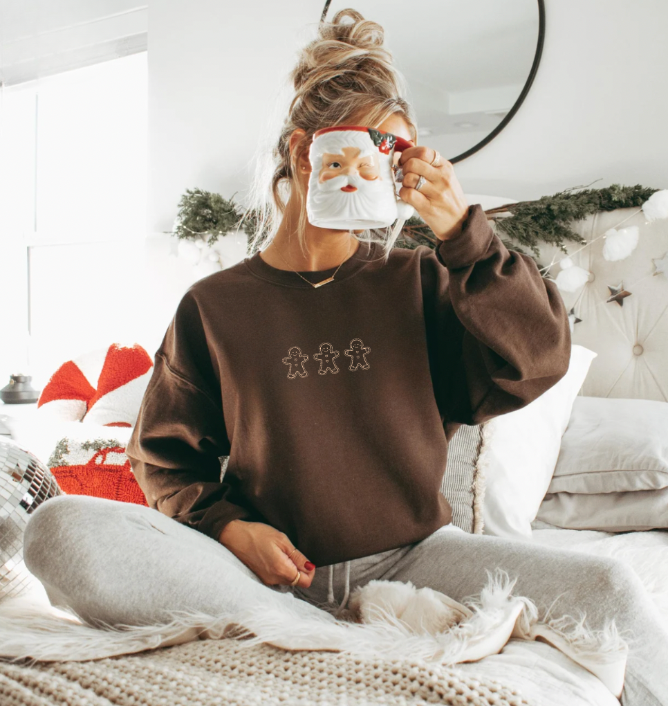 Dark Brown Gingerbread Christmas Embellishment Crewneck