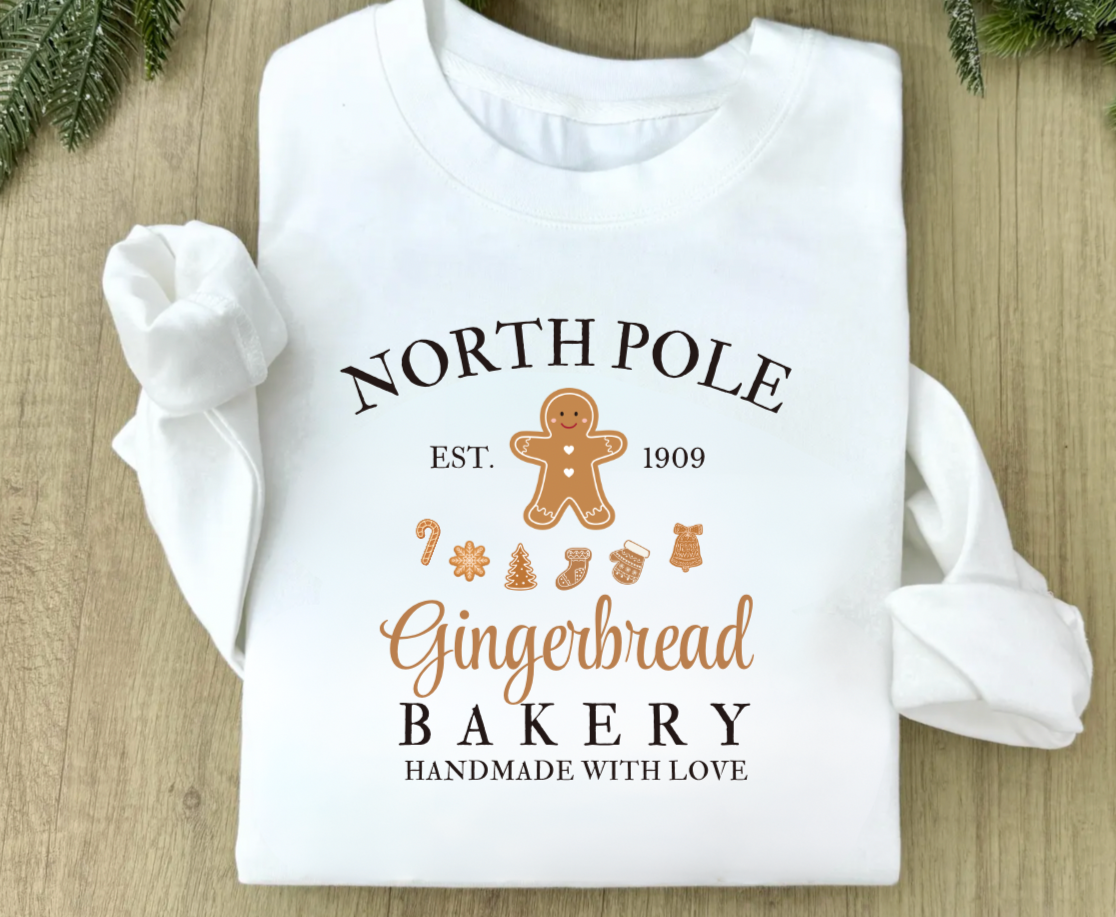 North Pole Gingerbread White Christmas Crewneck