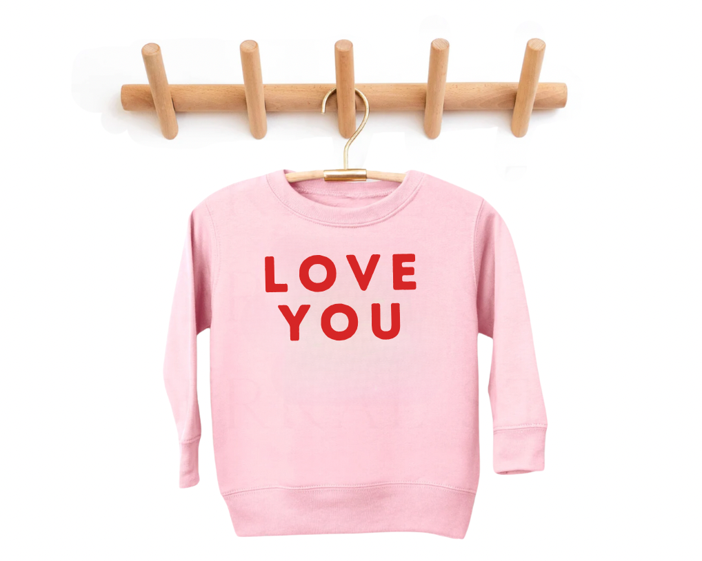 LOVE YOU Light Pink Valentines Day Crewneck Sweatshirt for Kids