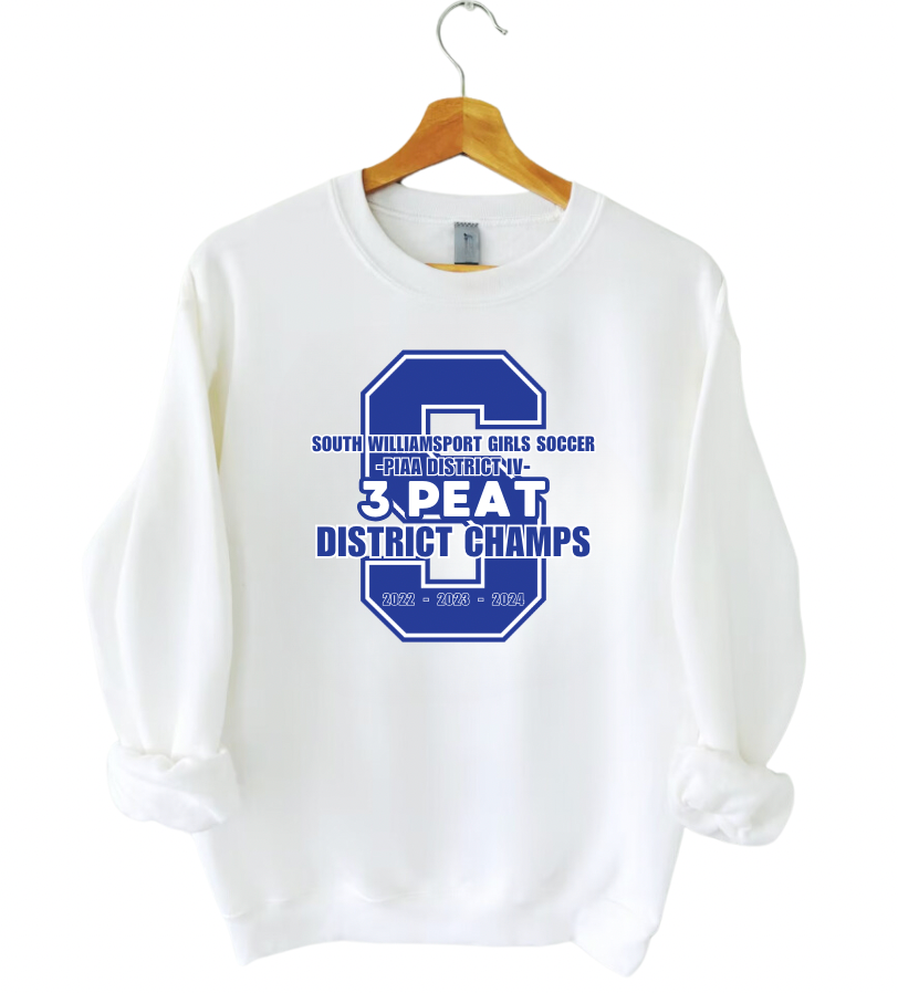 South Williamsport Girls Soccer District Champs White Crewneck Sweatshirt