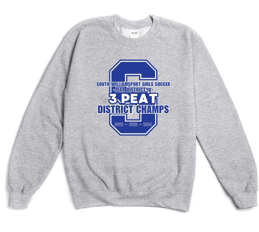 South Williamsport Girls Soccer District Champs Grey Crewneck Sweatshirt