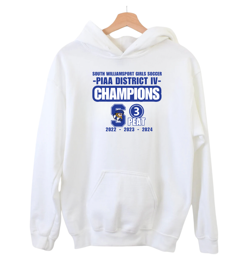 South Williamsport Girls Soccer District Champs White Hooded Sweatshirt