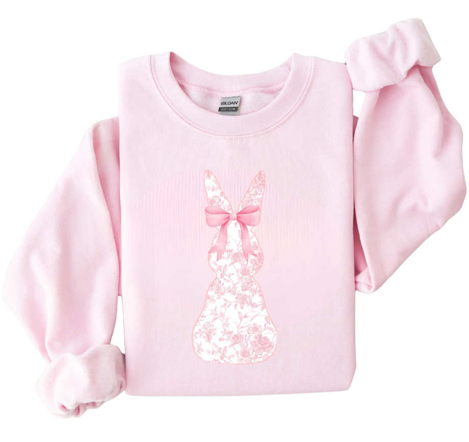 Pink Floral Bunny With Bow Easter Pink Crewneck