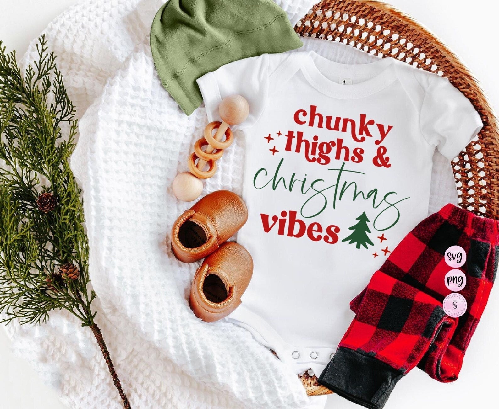 Chunky Thighs and Christmas Vibes White Christmas Bodysuit for Babies