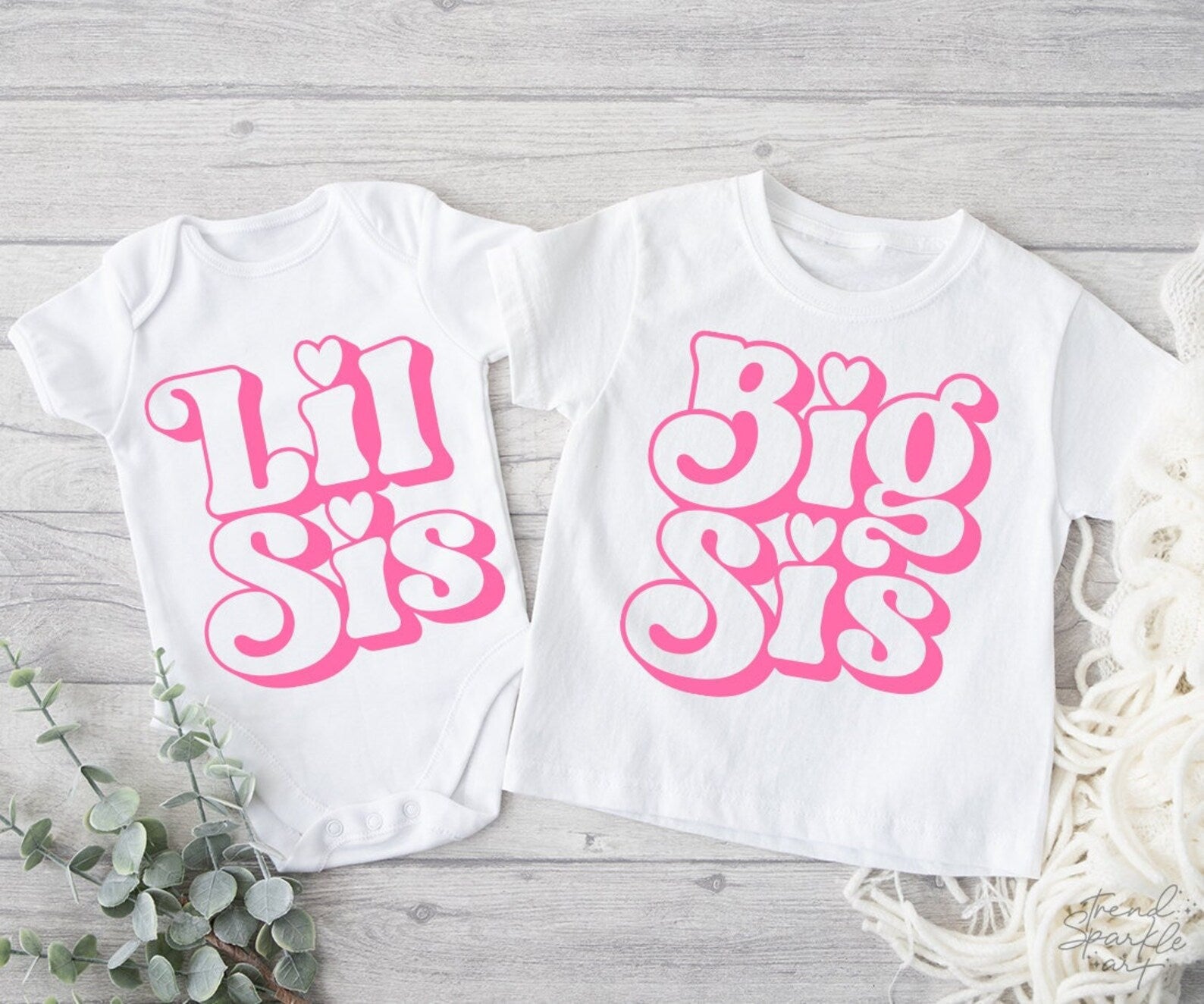 Big Sis Little Sis Matching White and Hot Pink Shirt