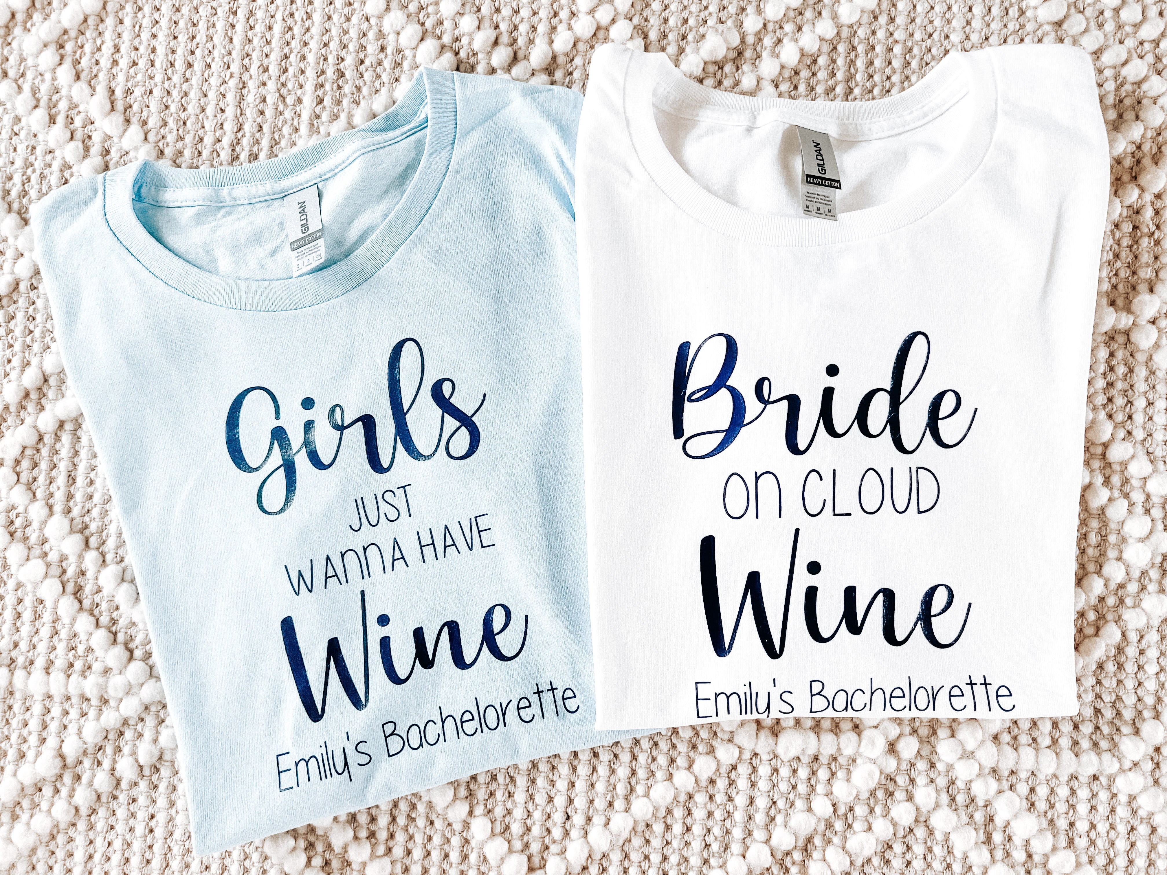 Girls Just Wanna Have Wine Light Blue Personalized Bachelorette Shirts