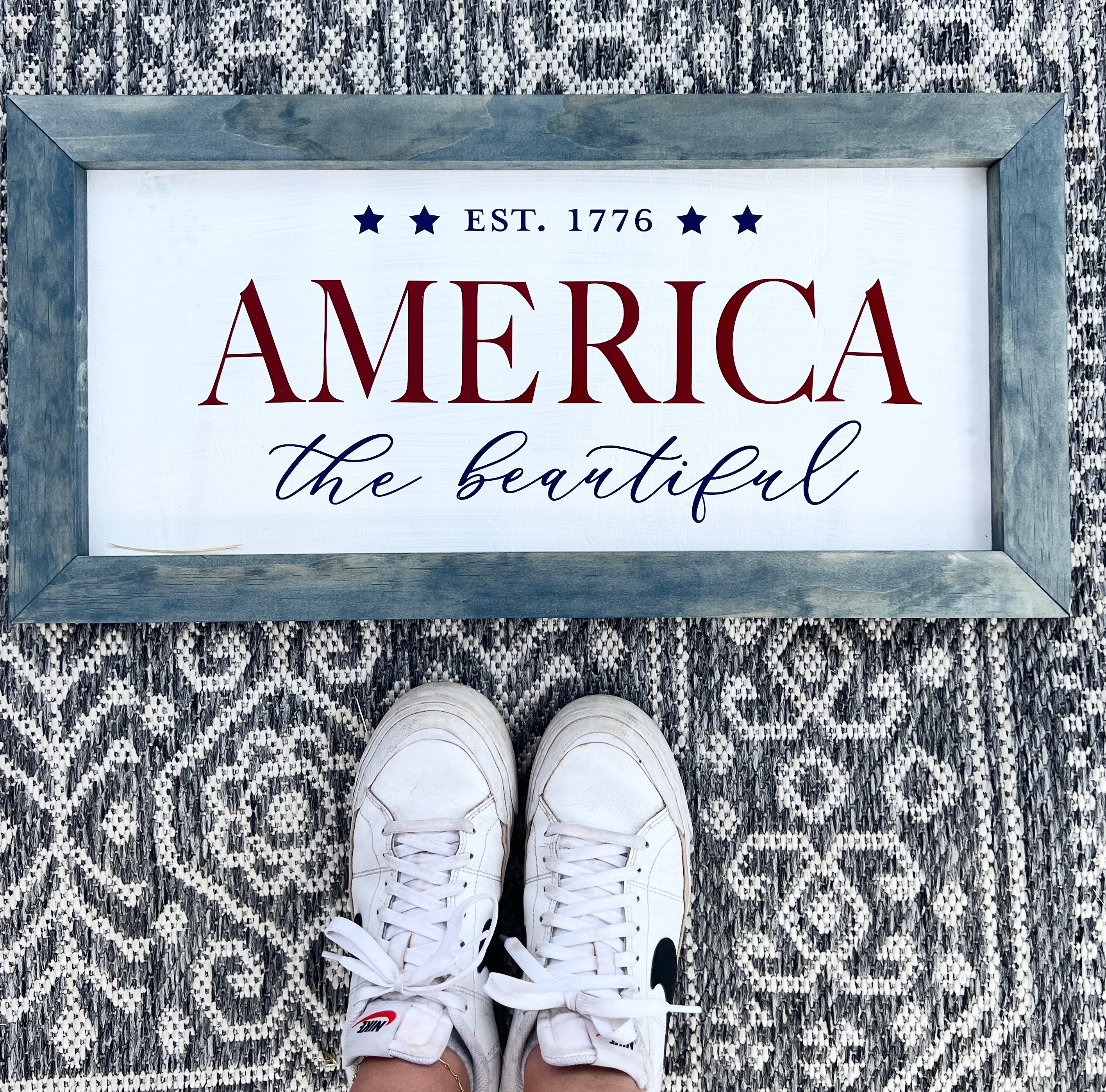 America the Beautiful 4th of July Wooden Pine Decor Sign