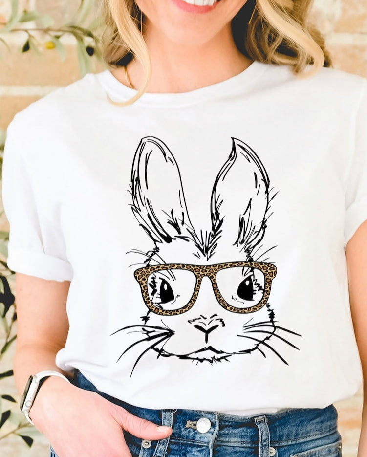 Easter Rabbit With Glasses White Tee