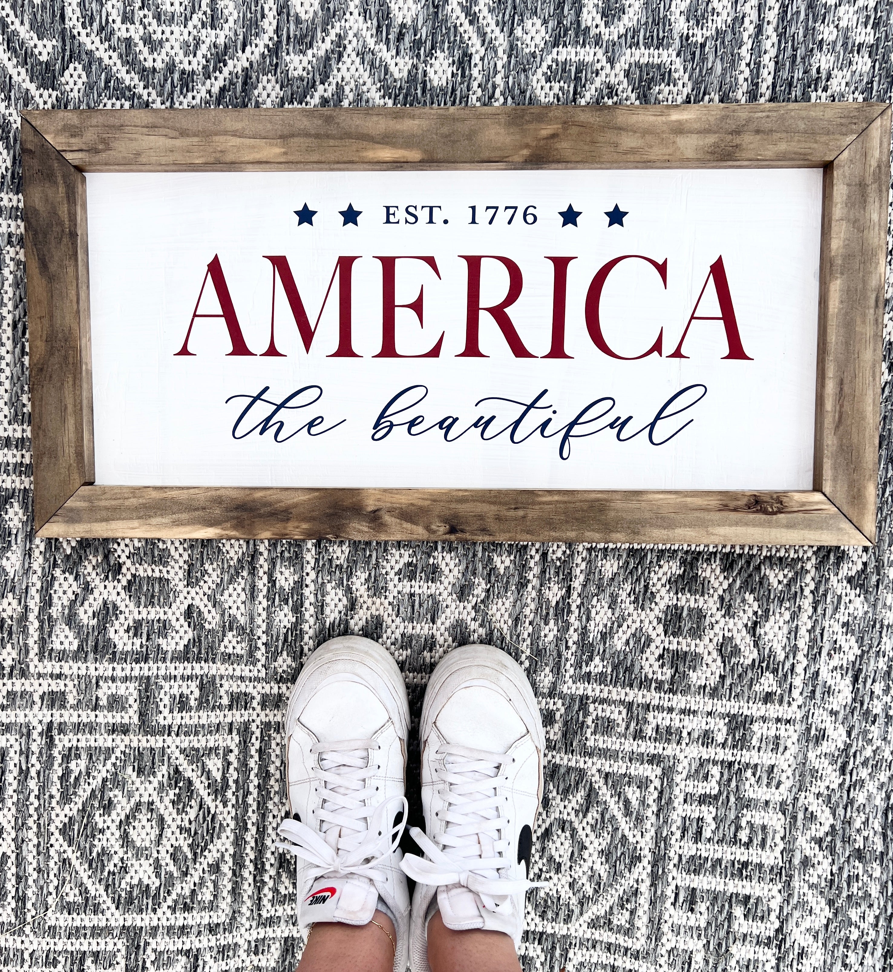 America the Beautiful 4th of July Wooden Pine Decor Sign