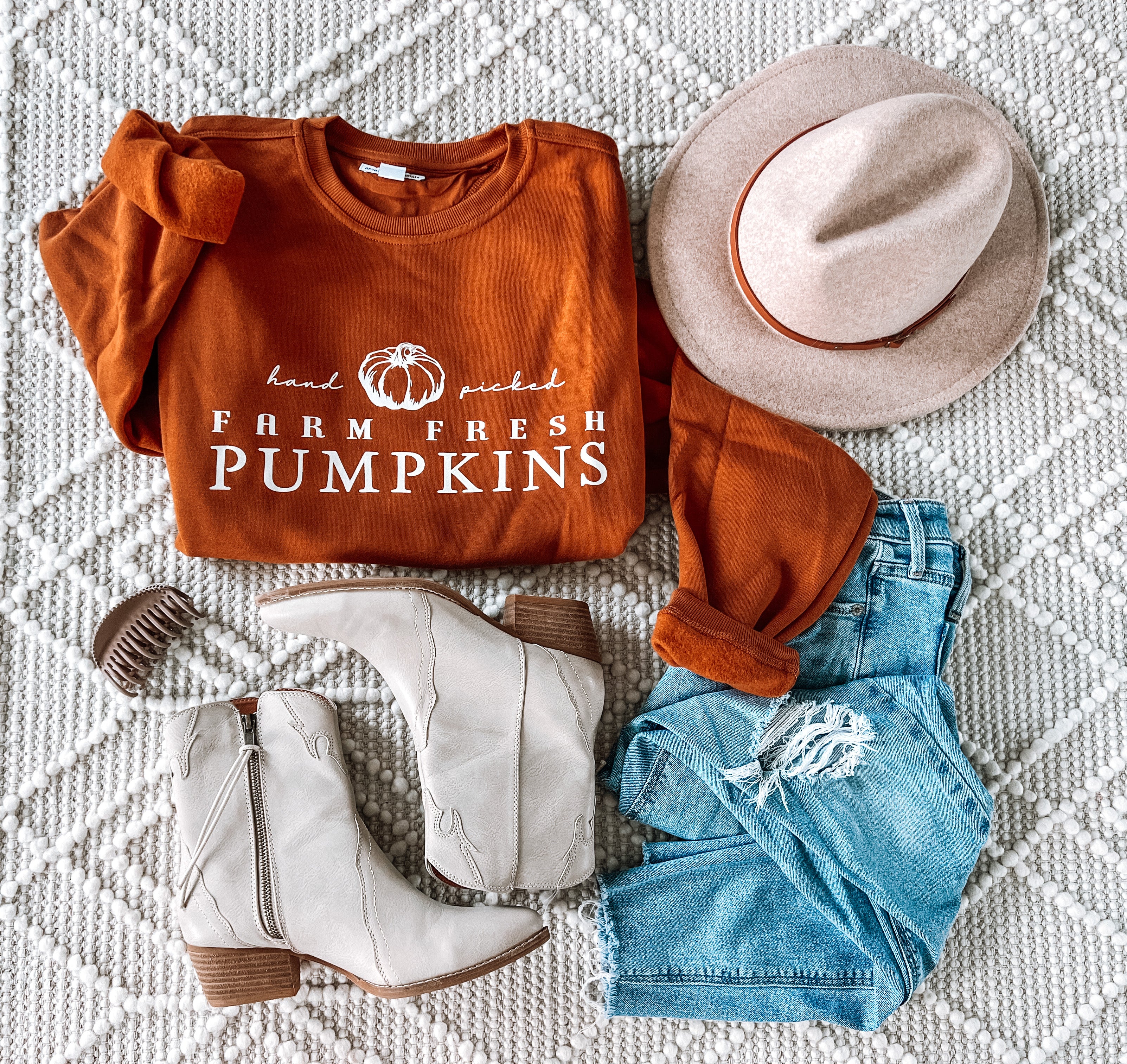 Hand Picked Farm Fresh Pumpkins Burnt Orange Crewneck