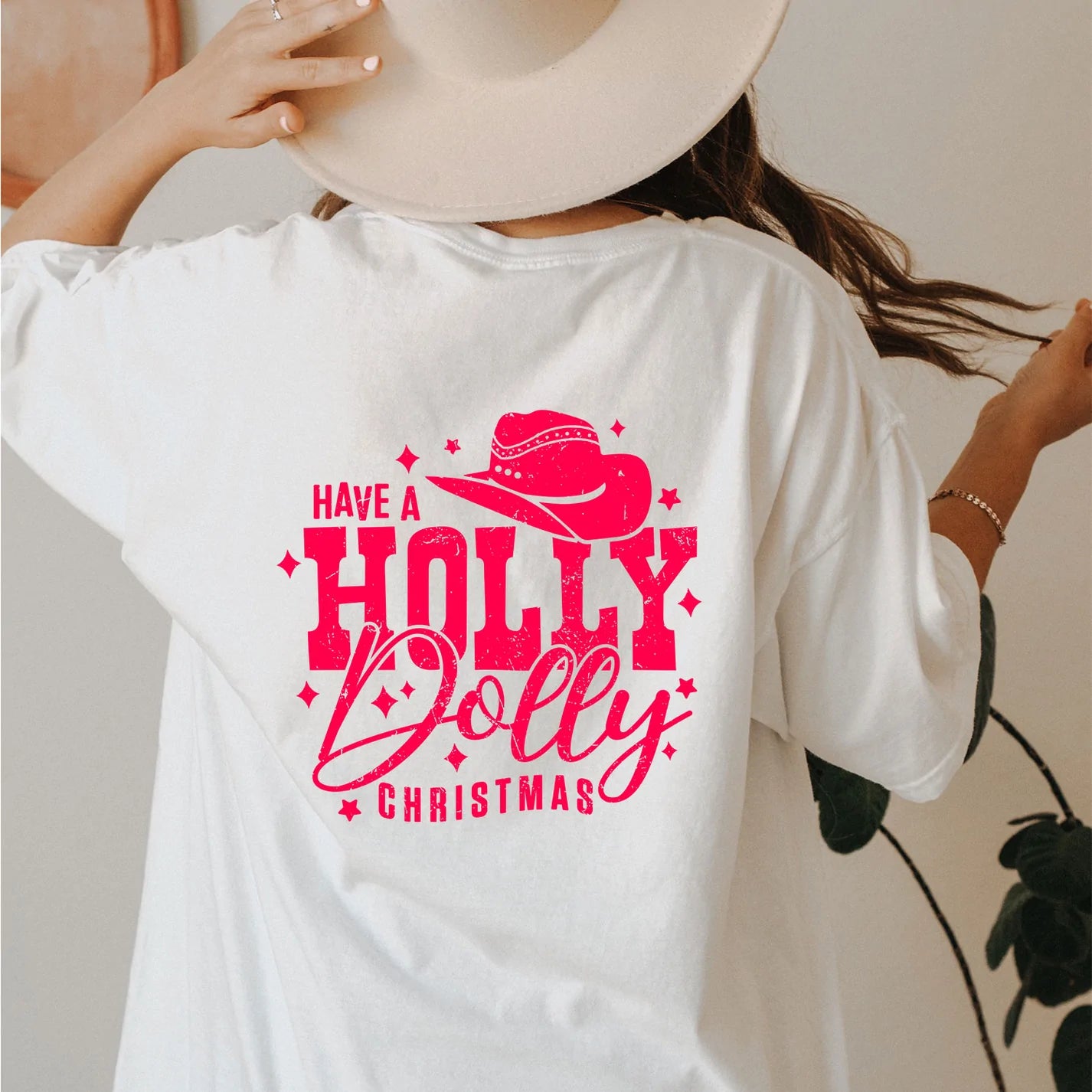 Have a Holly Dolly Christmas White and Hot Pink Tee