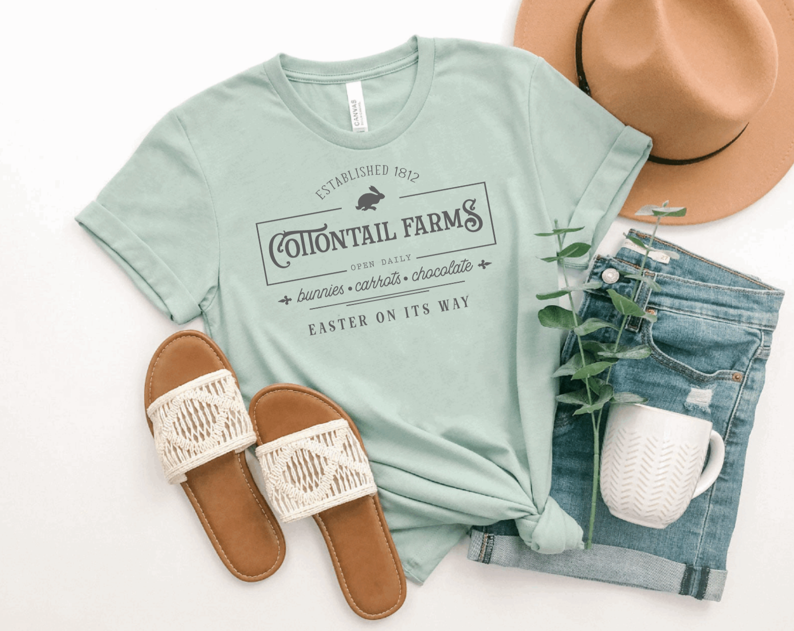 Cotton Tail Farms Farmhouse Dusty Blue Easter Tee