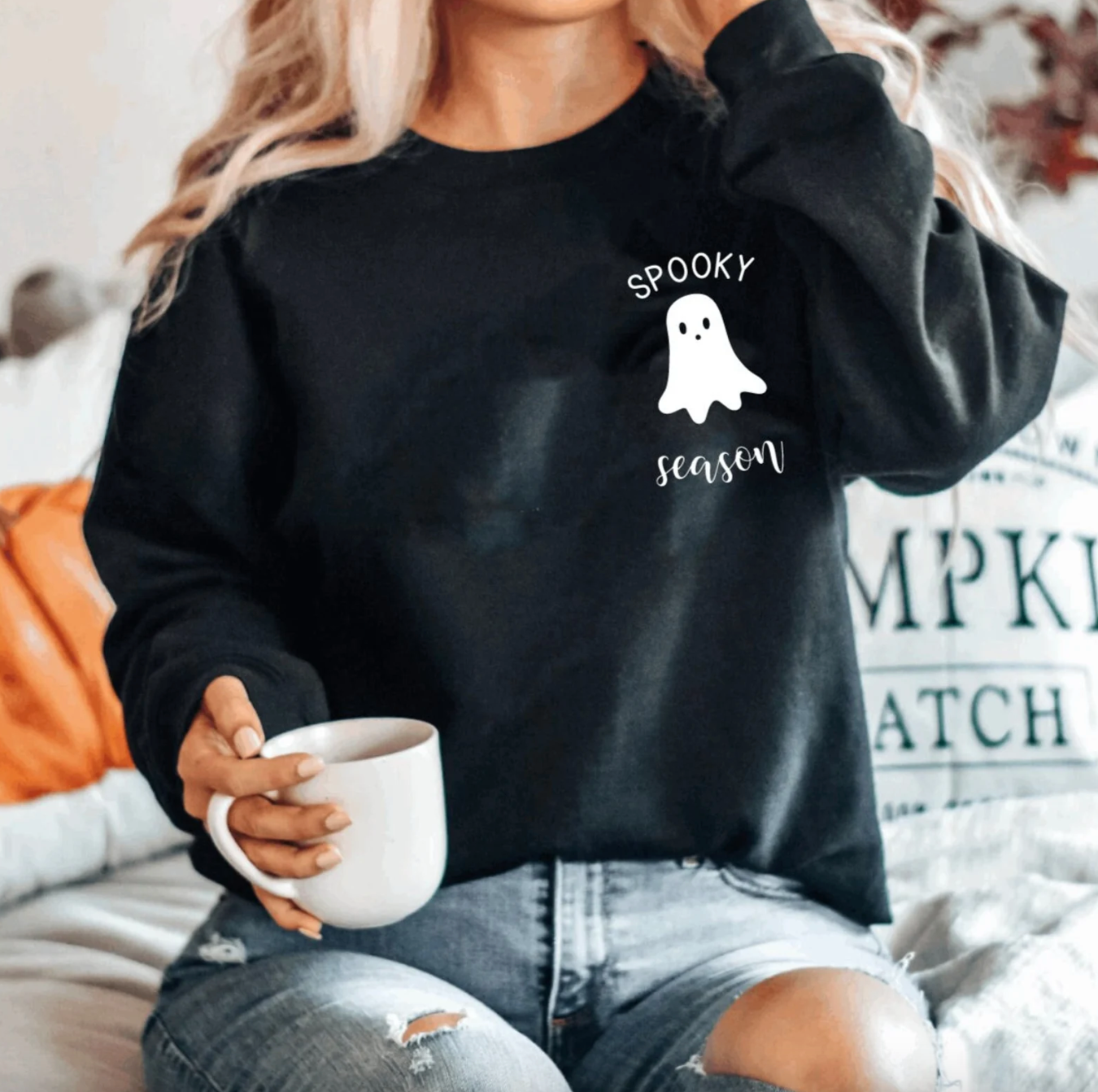 Spooky Season Ghost Halloween Black Crewneck