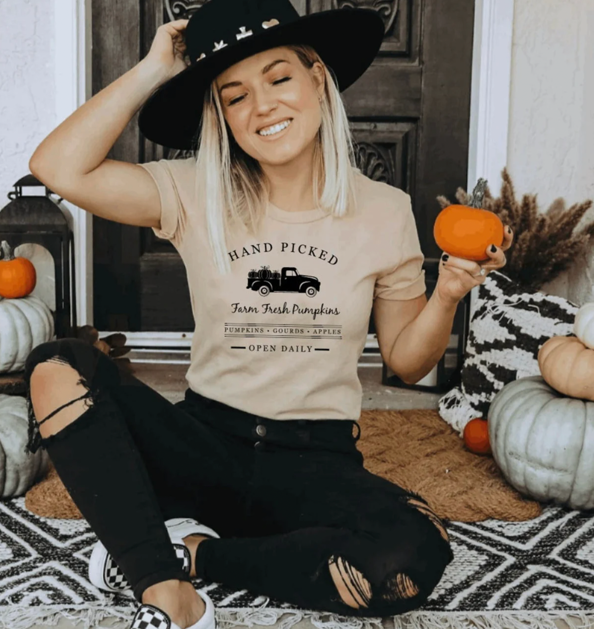Hand Picked Farm Fresh Pumpkins Cream Country Shirt