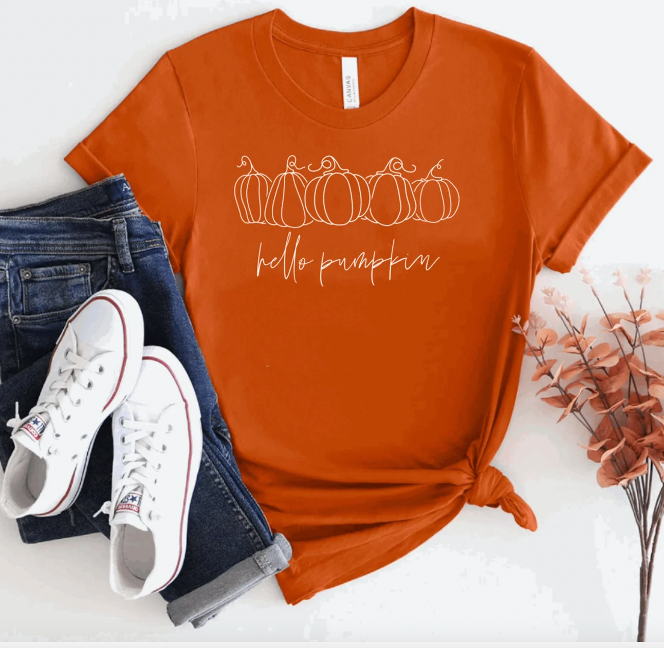 Hello Pumpkin Burnt Orange Fall Shirt