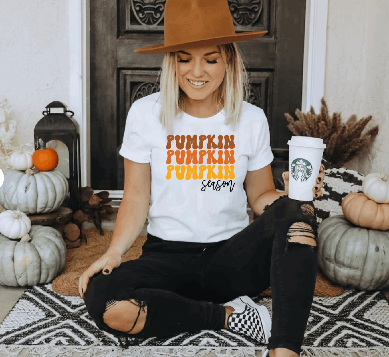 Pumpkin Season Retro Fall White Shirt