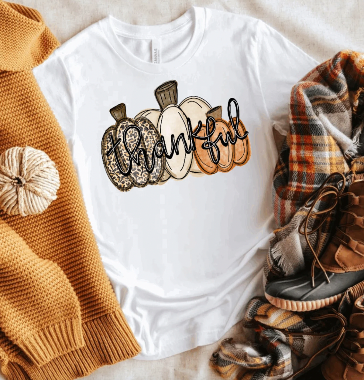 Thankful Leopard Pumpkin White Shirt