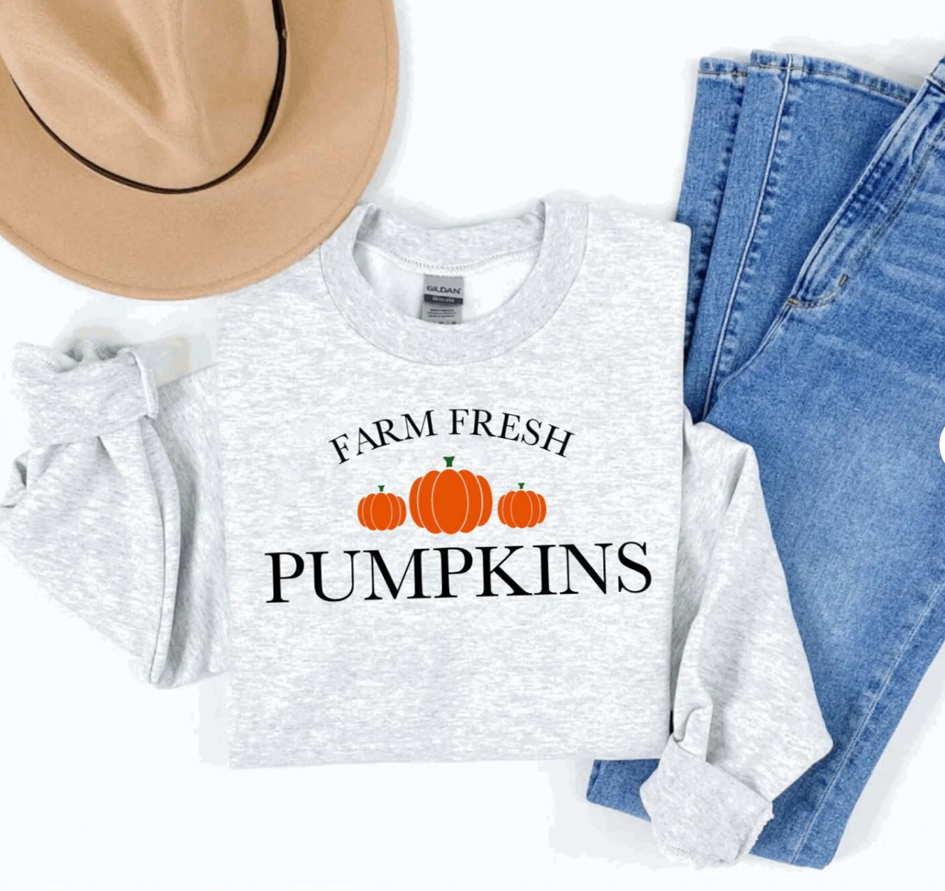 Farm Fresh Pumpkins Light Grey Comfy Crewneck
