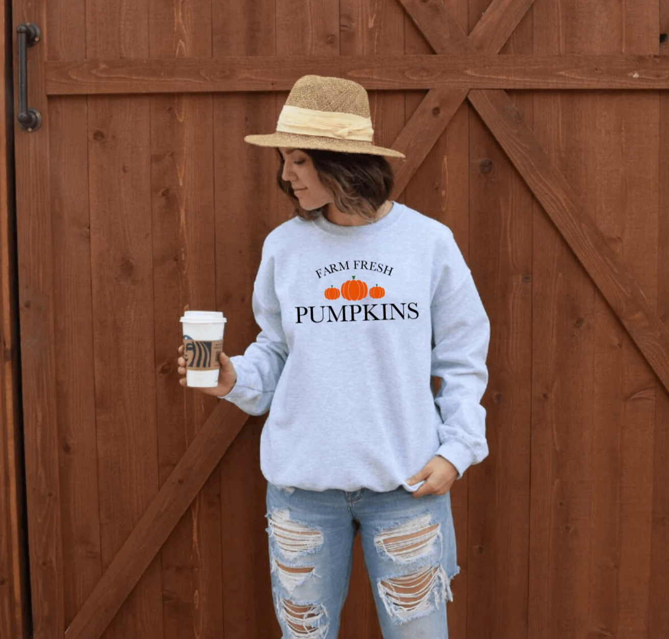 Farm Fresh Pumpkins Light Grey Comfy Crewneck