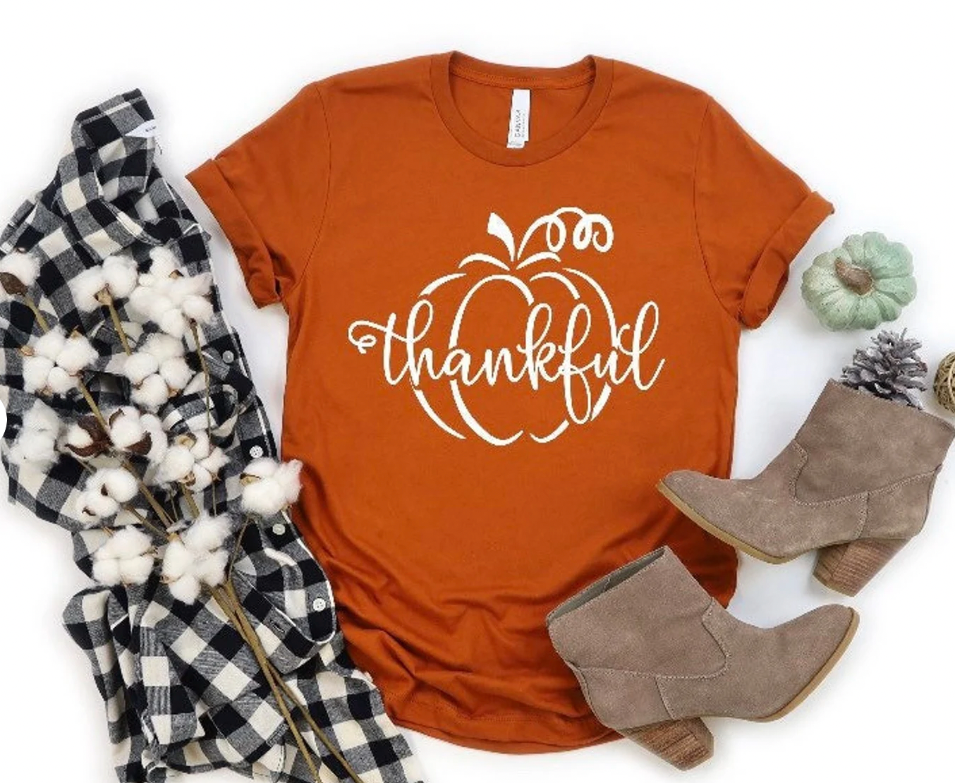 Thankful Pumpkin Burnt Orange Fall Shirt