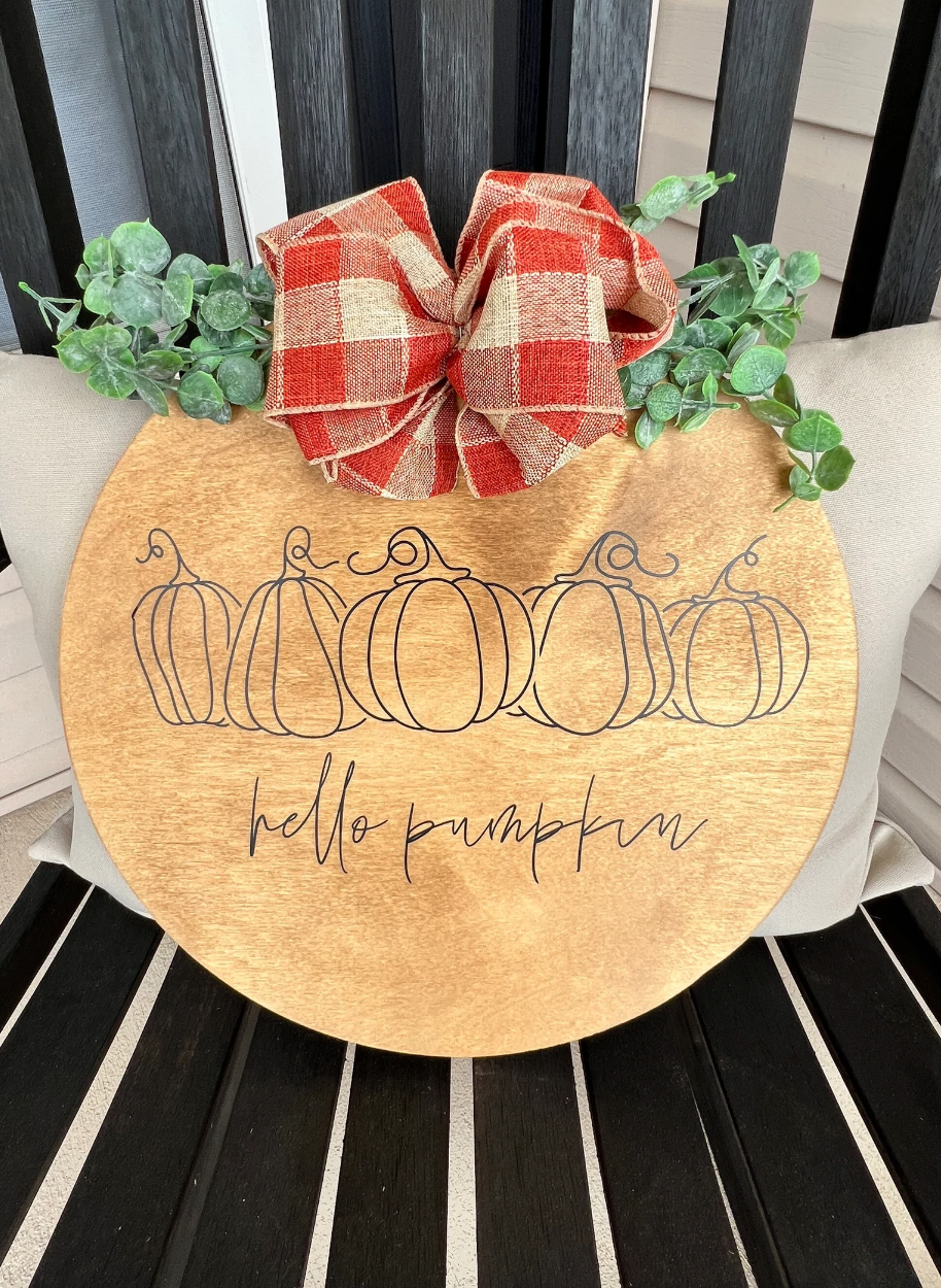 Hello Pumpkin Round Wooden Fall Decor Sign