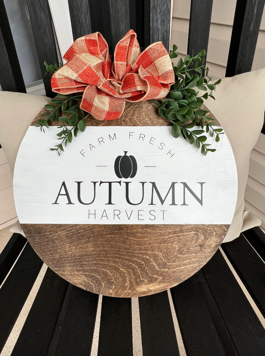 Farm Fresh Autumn Pumpkins Round Door Sign