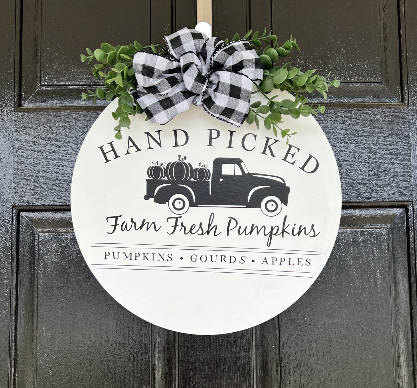 Hand Picked Farm Fresh Pumpkins Fall Round Wooden Door Sign