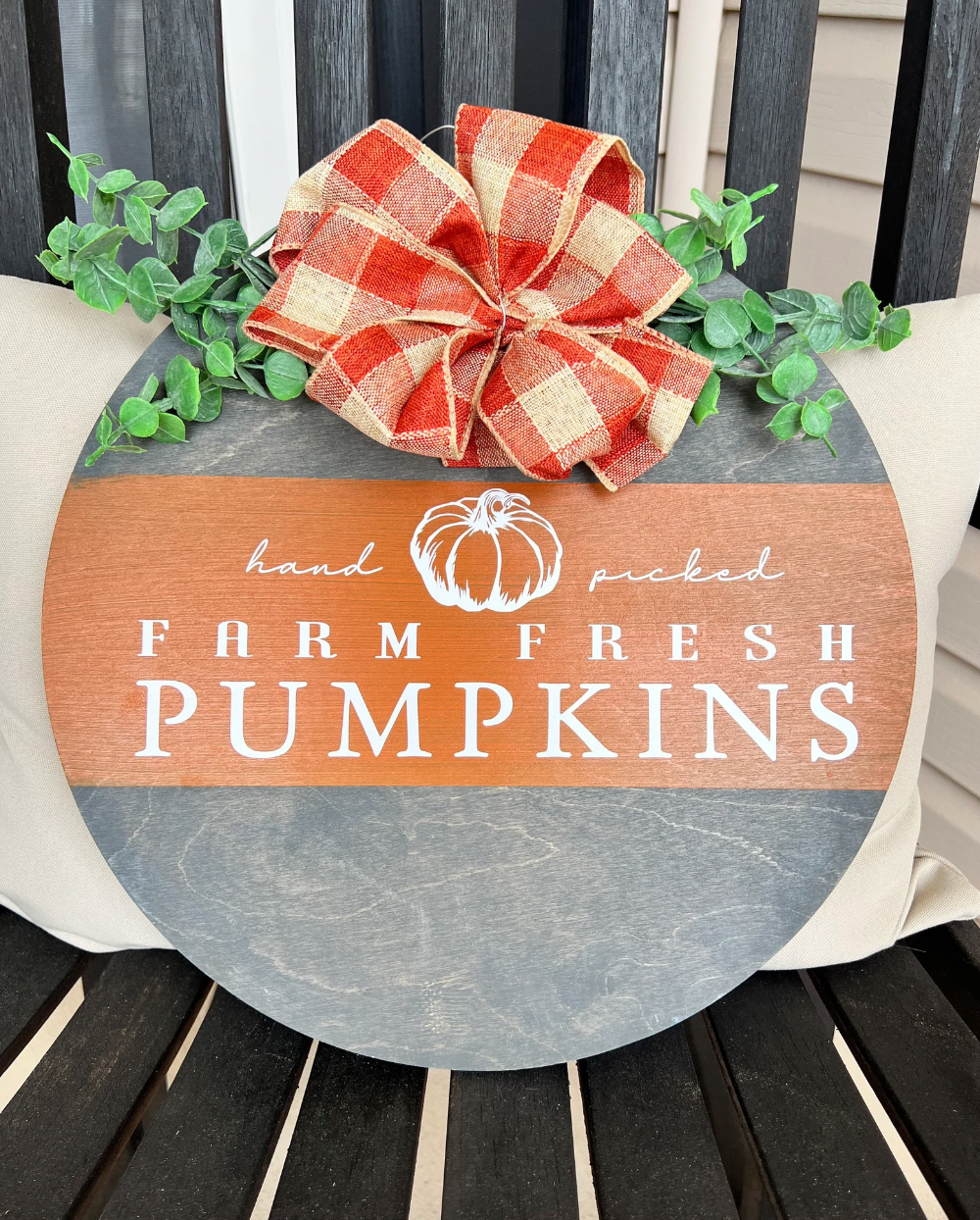 Hand Picked Farm Fresh Pumpkins Fall Wood Round Door Sign