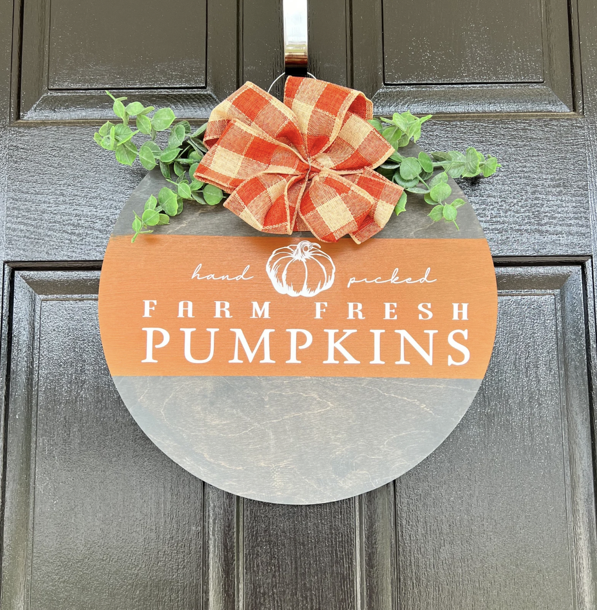 Hand Picked Farm Fresh Pumpkins Fall Wood Round Door Sign