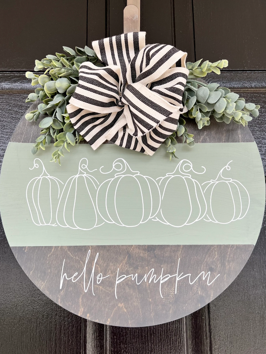 Hello Pumpkin Round Fall Wooden Decor Sign
