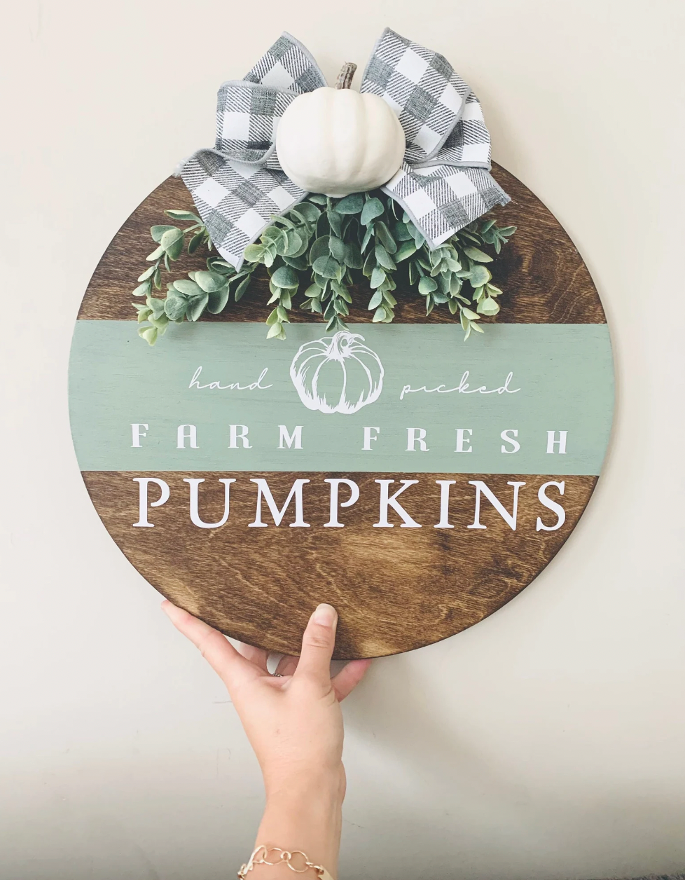 Hand Picked Pumpkins Fall Wooden Round Door Sign