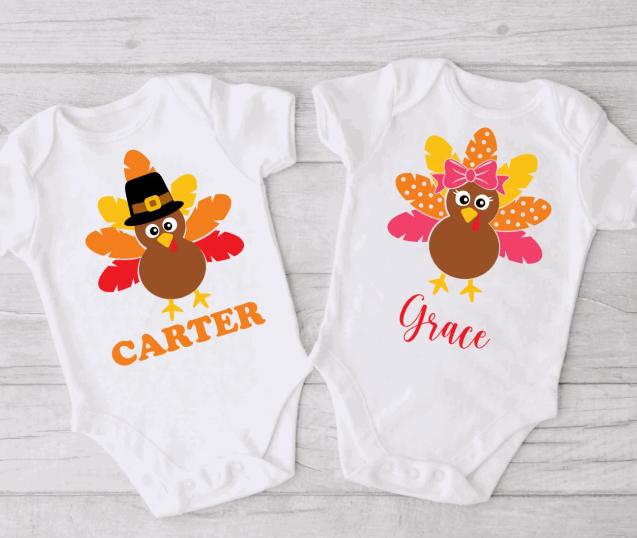 Personalized Turkey Thanksgiving White Bodysuit for Babies